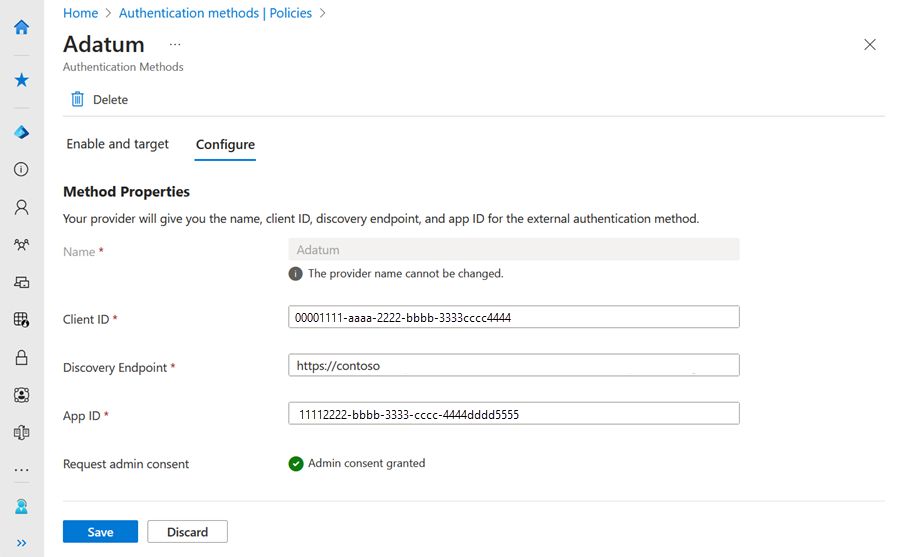 Captura de pantalla de cómo eliminar una MFA externa.