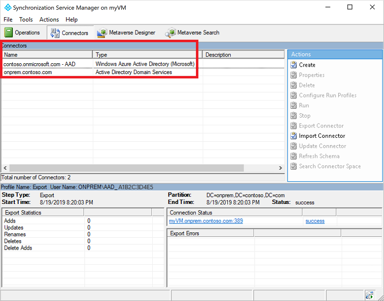 Enumeración de los nombres de conector en Sync Service Manager