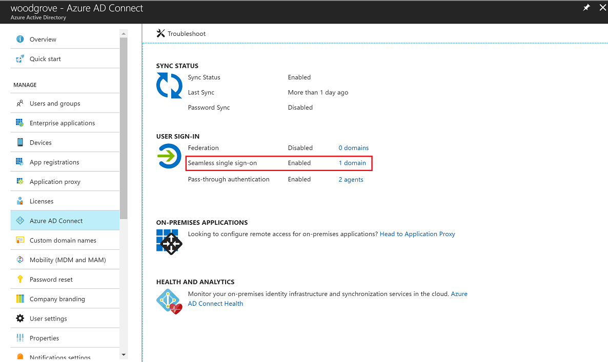 Captura de pantalla que muestra el panel Microsoft Entra Connect en el portal de administración.