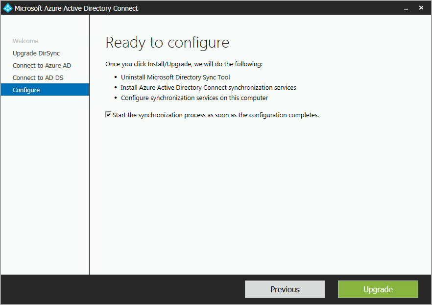 Captura de pantalla que muestra la página Listo para configurar.
