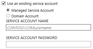 Captura de pantalla que muestra la selección de cuenta de servicio administrada en Windows&nbsp;Server.