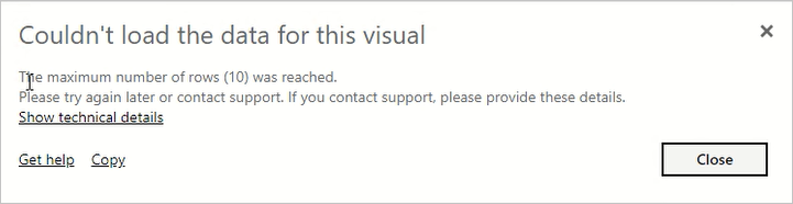 No se pudieron cargar datos para este objeto visual
