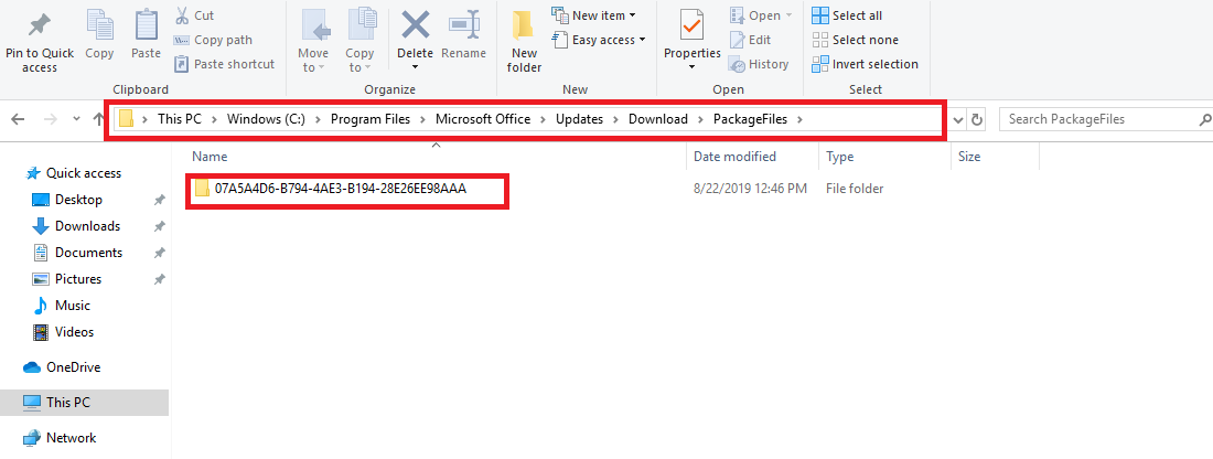 Nueva carpeta creada en el directorio de Microsoft Office