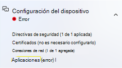 Página de estado de inscripción de Windows Autopilot, Error de configuración del dispositivo para aplicaciones.