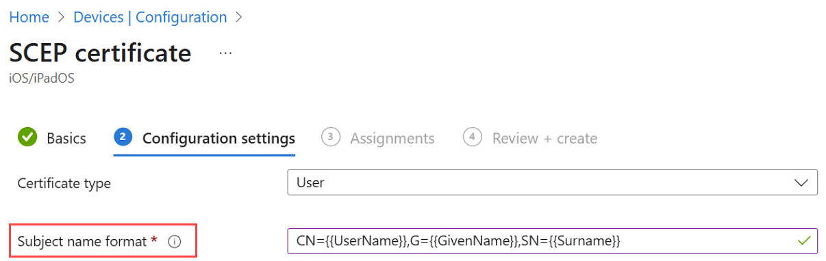 Configuración del perfil de certificado SCEP con el formato de nombre de firmante resaltado