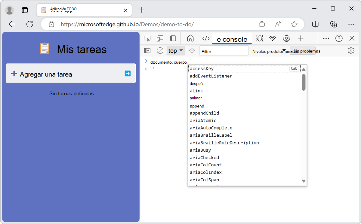 Autocompletar de consola de expresiones de JavaScript