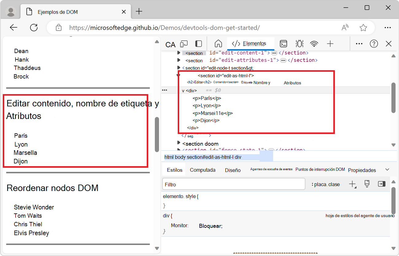 El nuevo árbol DOM, con un nodo adicional, después de cerrar el editor HTML