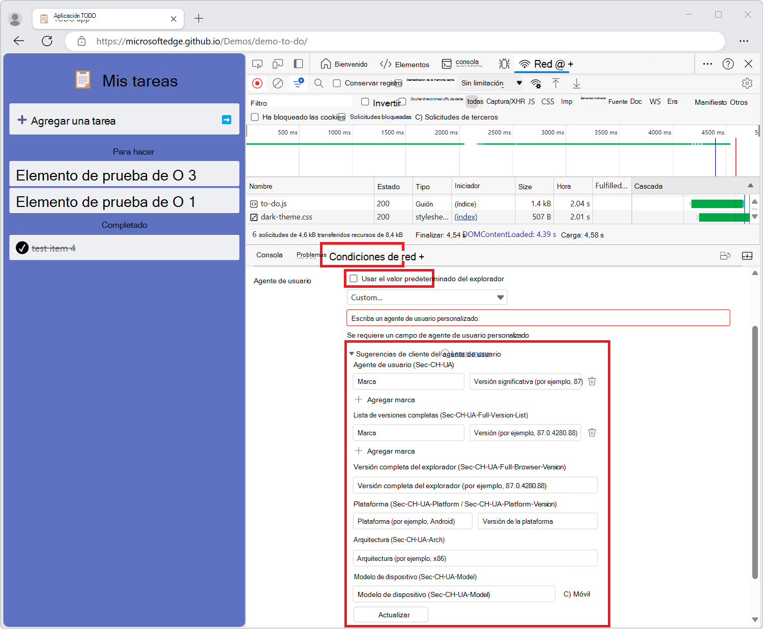 Configuración de sugerencias de cliente del agente de usuario