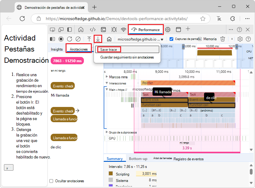 Guardar seguimiento con anotaciones