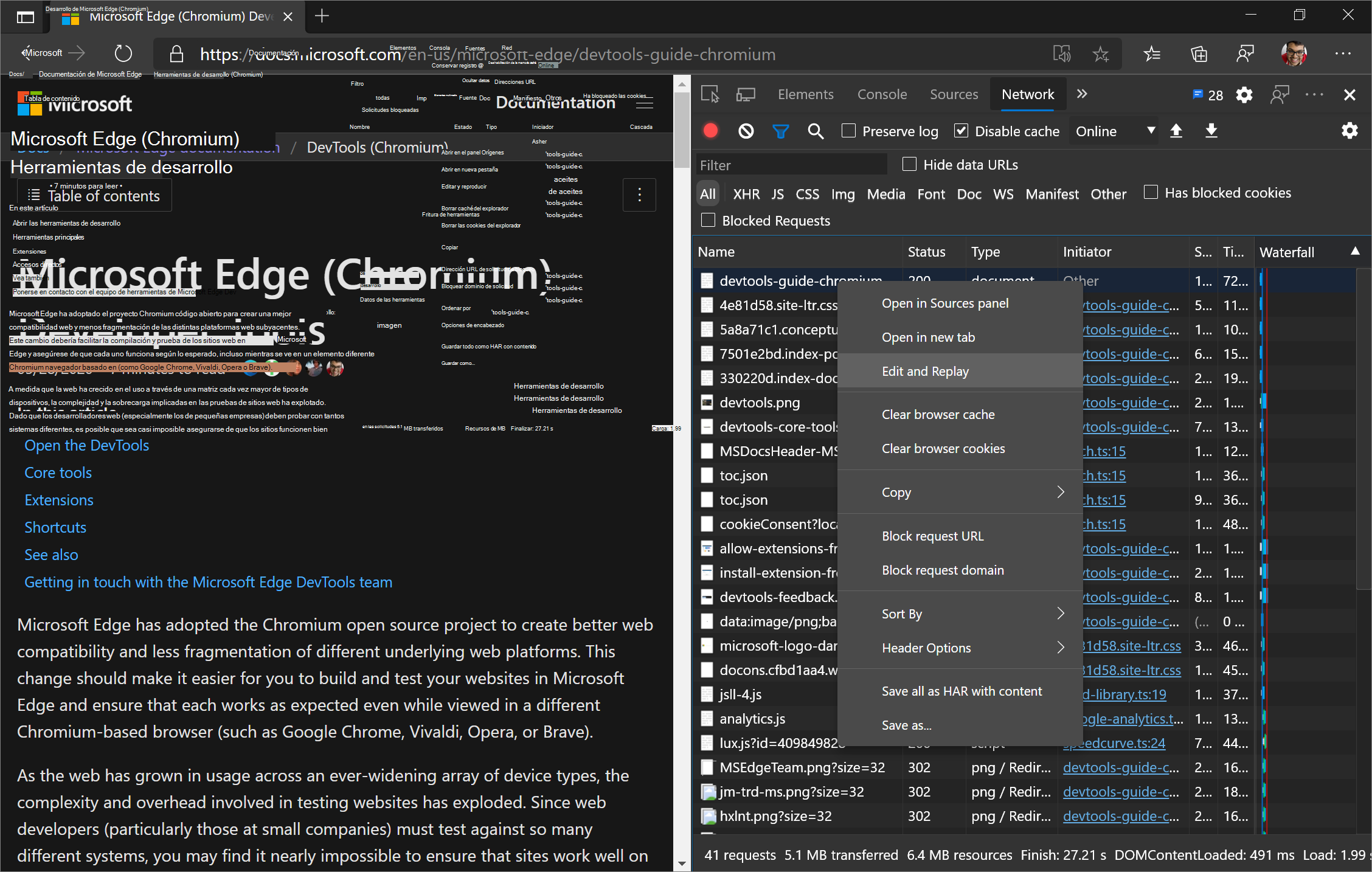 Editar y reproducir una solicitud en networklog con la consola de red