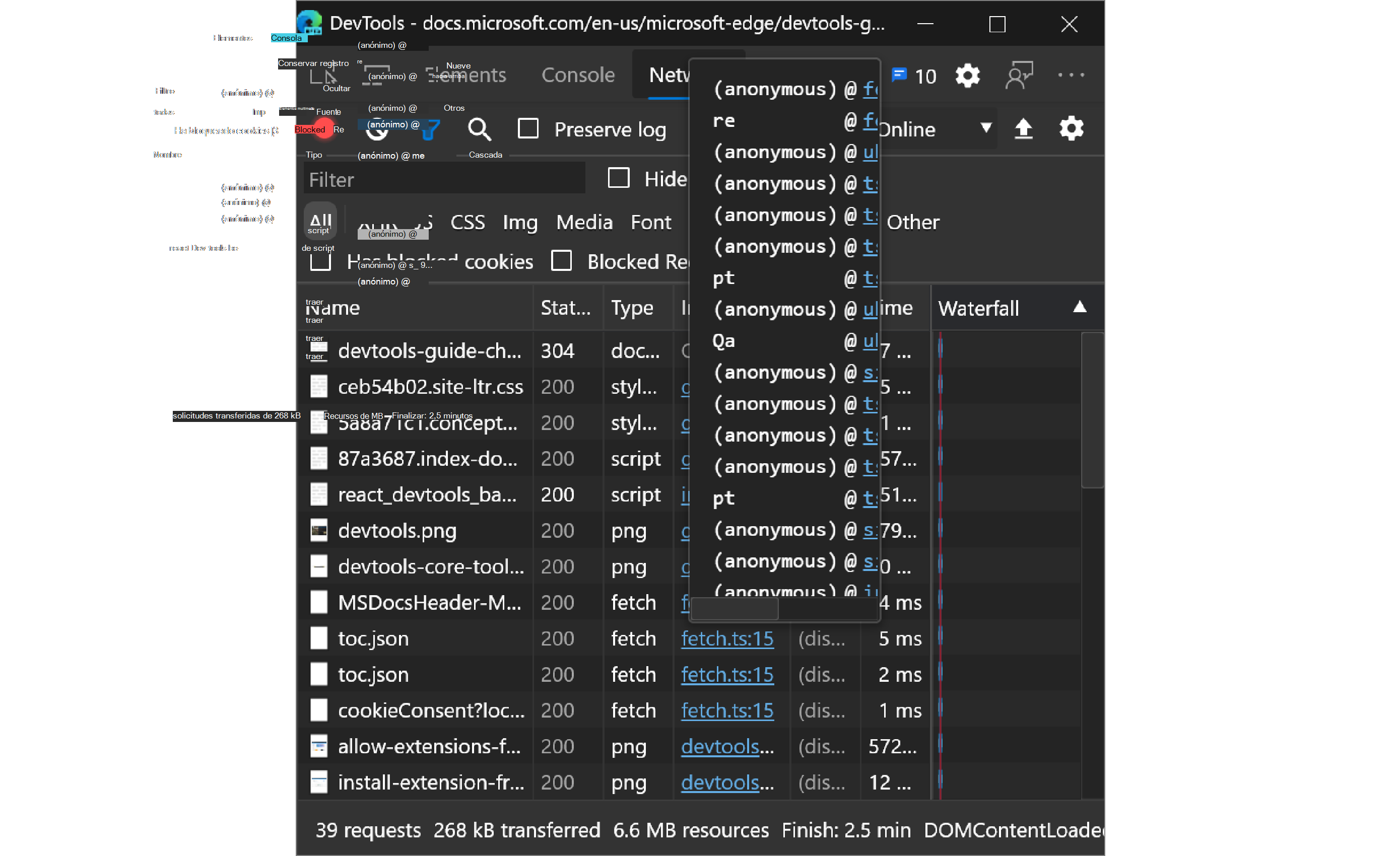 Información sobre herramientas del iniciador en Microsoft Edge 84