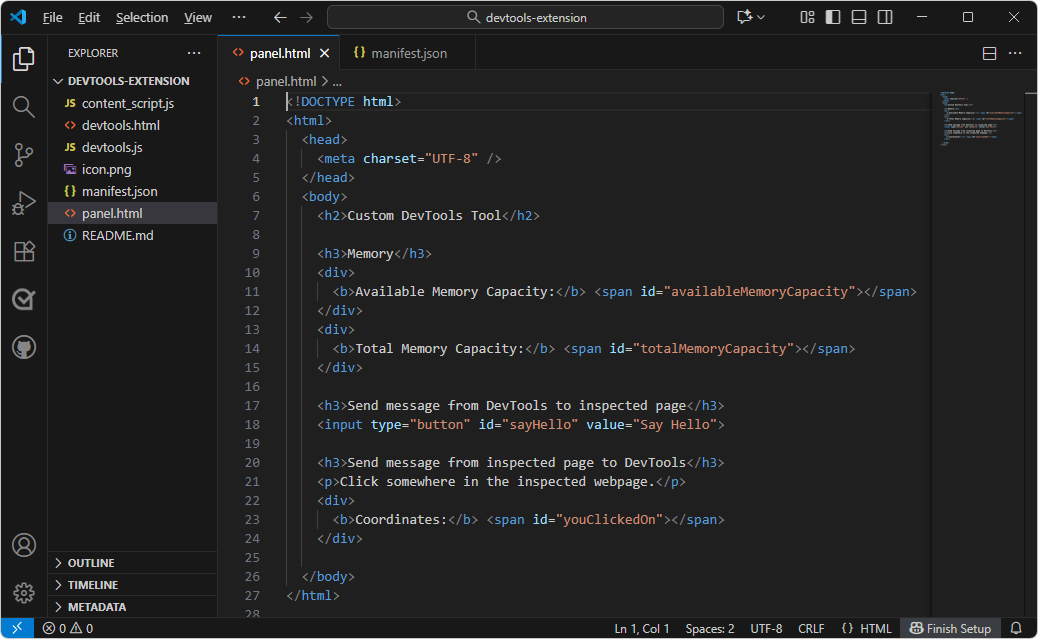 Carpeta /devtools-extension/ en Visual Studio Code