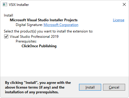 Instalador de VSIX Instalador Visual Studio Projects 2019