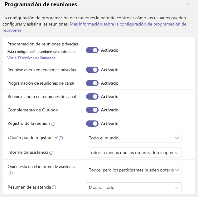 Captura de pantalla de la directiva de reunión.
