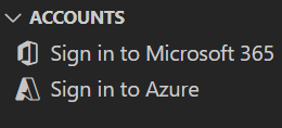 Captura de pantalla que muestra la opción Iniciar sesión en Microsoft 365 y Azure en CUENTAS en agents Toolkit para Visual Studio Code.