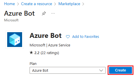 Captura de pantalla que muestra la creación de Azure bot.