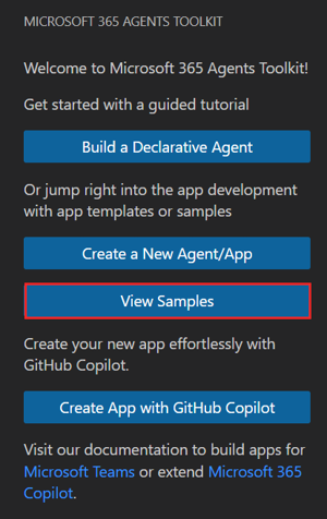 Captura de pantalla que muestra la opción Ver ejemplos en la barra de actividad de Visual Studio.