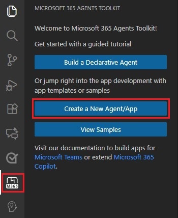 En la captura de pantalla se muestra la ubicación del vínculo Crear nuevo proyecto en la barra lateral del Kit de herramientas de agentes.