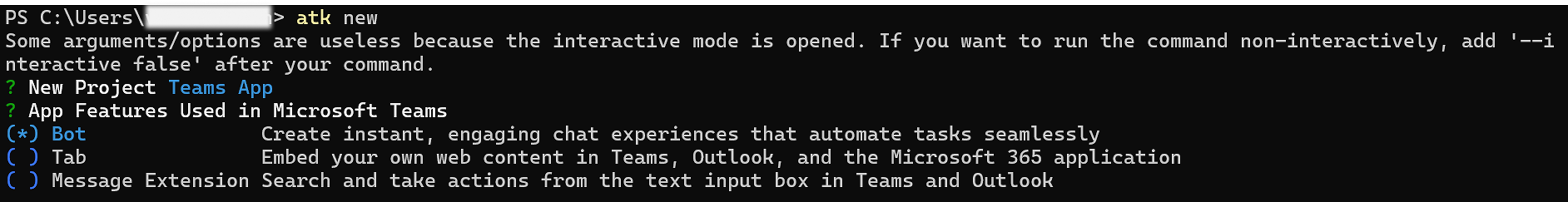 Captura de pantalla que muestra el proceso de creación de una nueva aplicación en Teams.