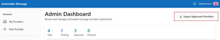 Captura de pantalla del panel de desarrolladores de Email accionable que muestra la posición del botón Obtener lista de proveedores
