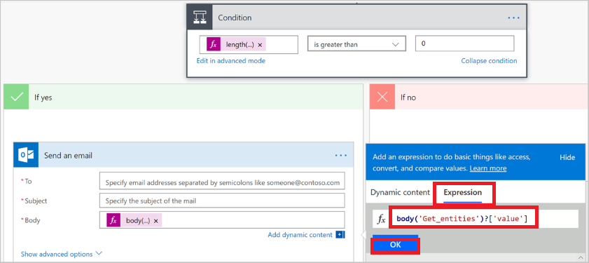 Ventana Condición, En caso afirmativo, ventana de Office&nbsp;365&nbsp;Outlook