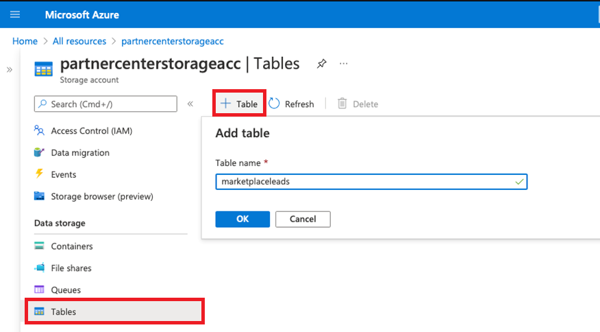 tablas de Azure