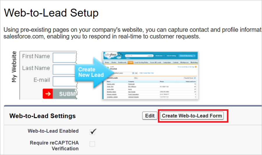 Configuración de Web a cliente potencial de Salesforce