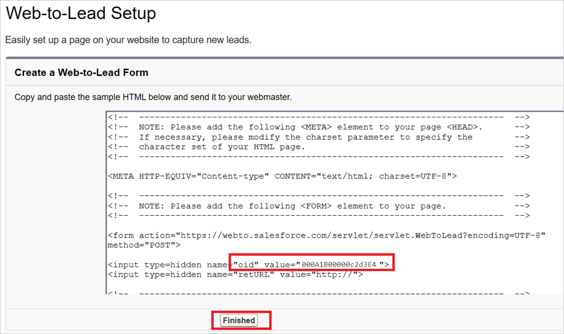 Crear un formulario Web a cliente potencial de Salesforce donde se muestre el valor oid de HTML.