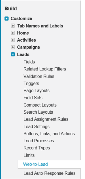 Web a cliente potencial clásico de Salesforce