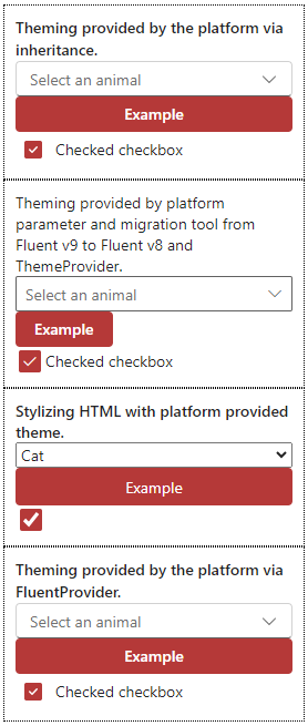 Tema rojo del componente modern Theming API
