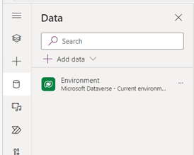 Captura de pantalla del objeto Power Fx Environment como origen de datos en la aplicación.