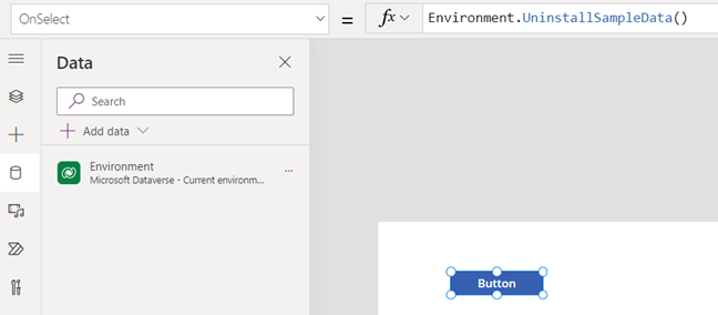 Captura de pantalla del uso de una acción de Dataverse conectada a un botón.