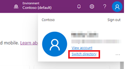 Azure B2B Maker: opción para cambiar de directorio.
