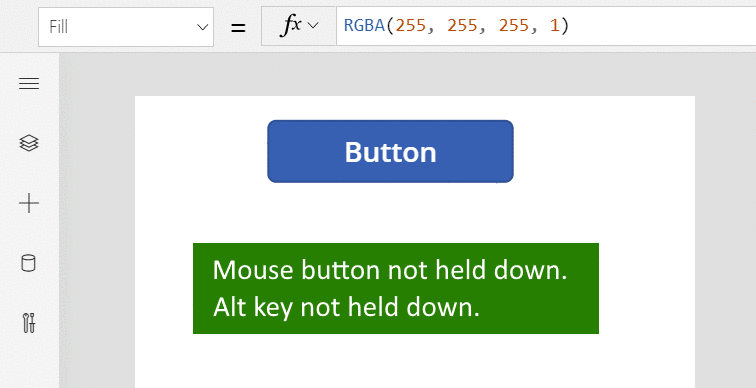 Animación que muestra cómo se mantiene presionada la tecla Alt antes de seleccionar un control de botón, lo que desencadena la propiedad OnSelect y muestra una notificación.