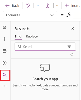 Captura de pantalla que muestra cómo seleccionar la opción Buscar en el menú de creación
