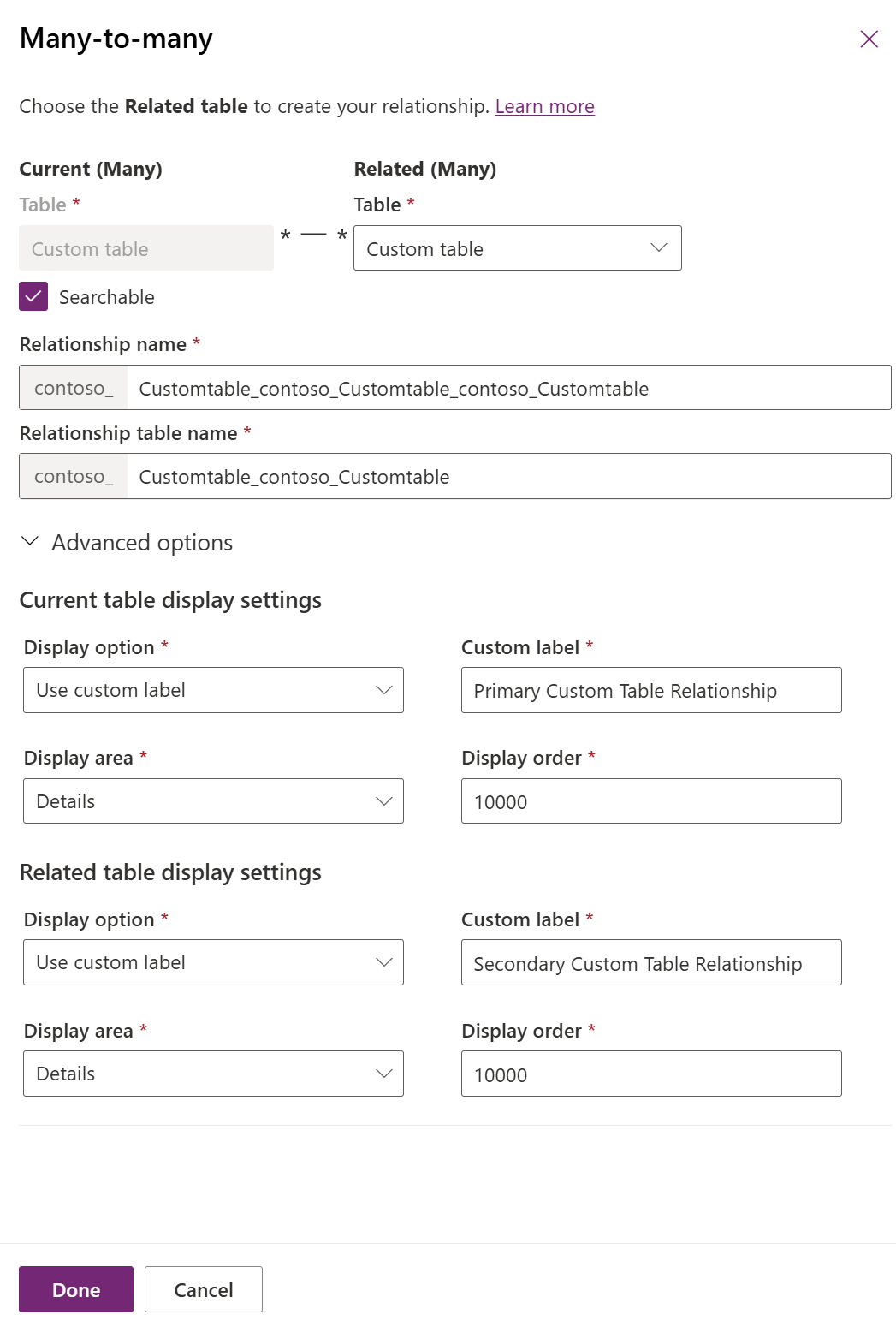 Configuración de relación de tabla autorreferencial.