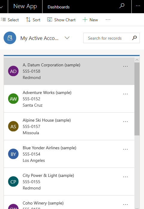 Formulario de tarjeta de cuenta para mi vista de cuentas activas.