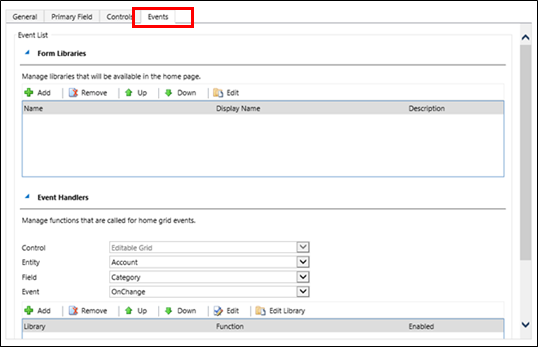 Agregue eventos en el control Editable Grid.