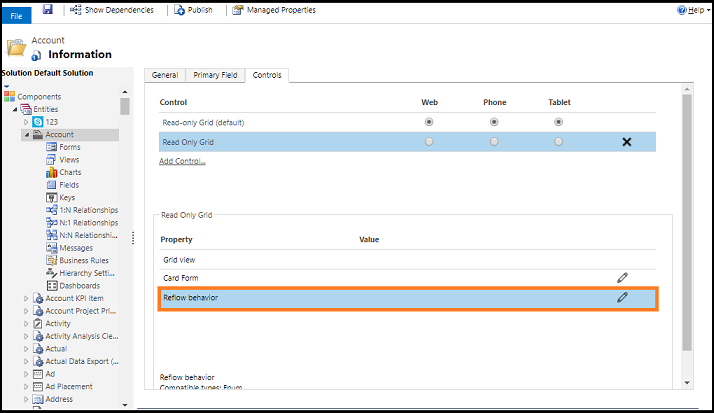 Edite el comportamiento de reflujo.
