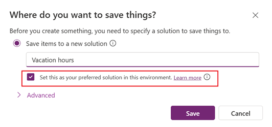 Captura de pantalla de guardar el plan en la solución preferida en un entorno