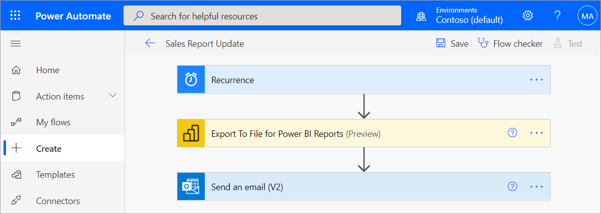 Captura de pantalla de la ventana de Power&nbsp;BI Automate en la que se muestran las opciones de creación