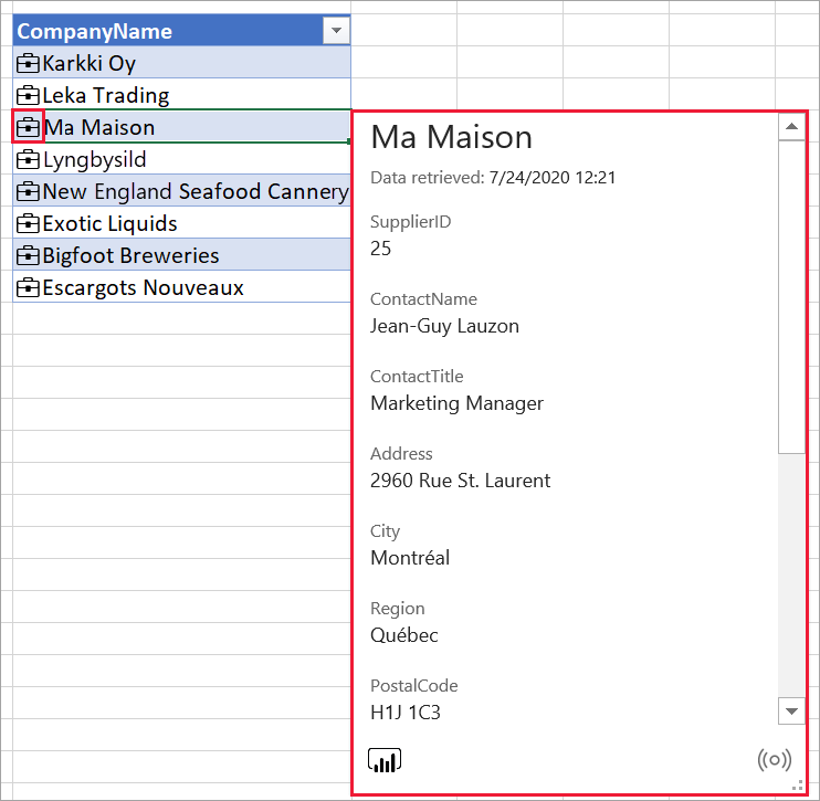 Captura de pantalla de los detalles del elemento vinculado.