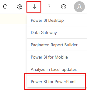 Captura de pantalla de la opción de descarga de complementos de Power BI para PowerPoint.