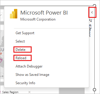 Captura de pantalla del panel lateral del complemento de Power BI para PowerPoint.