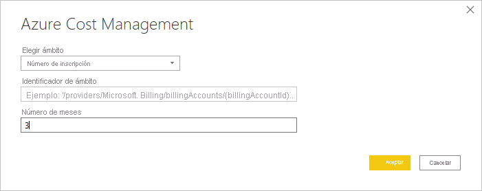 En la captura de pantalla se muestran las propiedades de Azure Cost Management con un ámbito de número de inscripción.