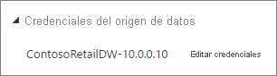 Captura de pantalla del cuadro de diálogo de credenciales del origen de datos para un modelo semántico que utiliza una puerta de enlace personal.