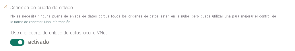 Captura de pantalla de la sección de conexión de puerta de enlace que muestra las puertas de enlace de datos personales y locales disponibles.