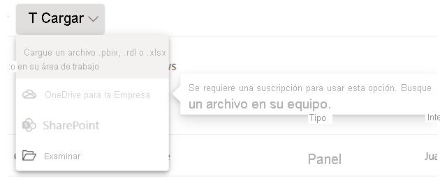 Captura de pantalla de los servicios de suscripción deshabilitados.