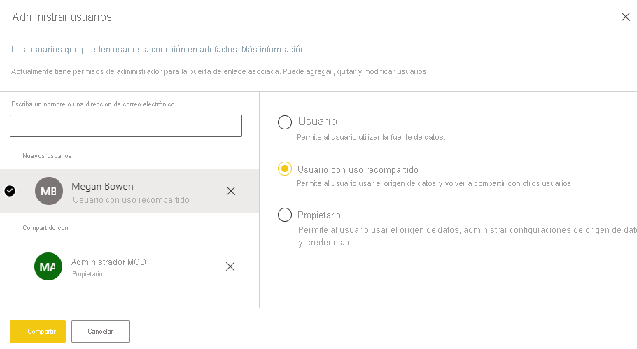 Captura de pantalla de la pantalla Administrar usuarios.