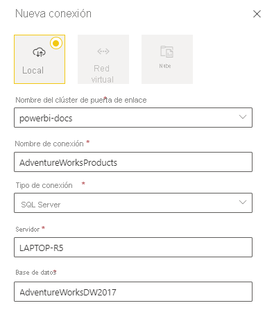 Captura de pantalla de la configuración del origen de datos completada.